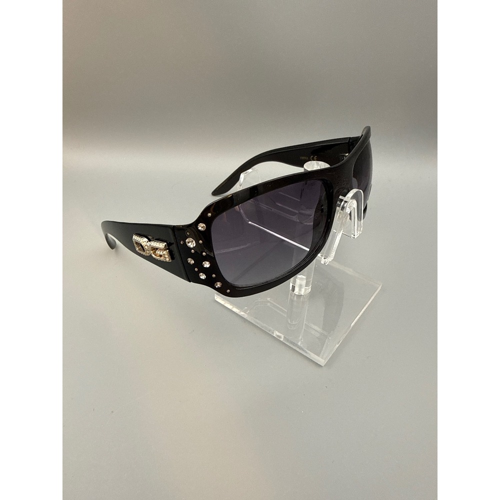 DG Sunglasses Women OS Black Good Rhinestone Logo UV400 Oversized Wrap